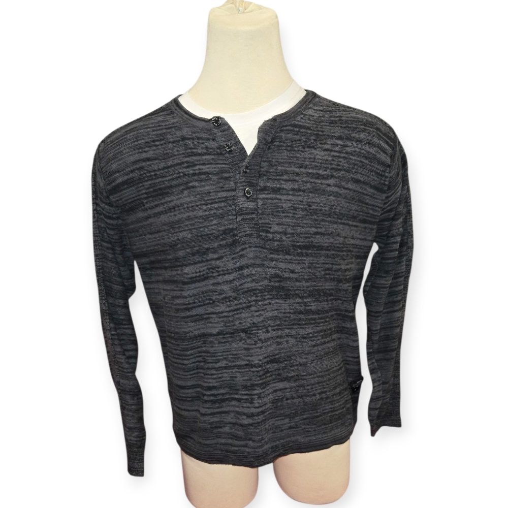 Men's Heathered Charcoal Gray Long Sleeve Henley Sweater Shirt